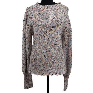 Q&A Multicolor Speckles Knit Chunky Womens Crewneck Long Puff Sleeves XL Sweater